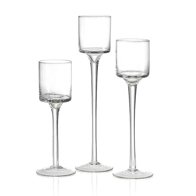 Customize Clear Long Stem Glass Candle Holders 3 Size Set Cylinder Top Reusable Fast Delivery Home Decoration Wedding Holiday