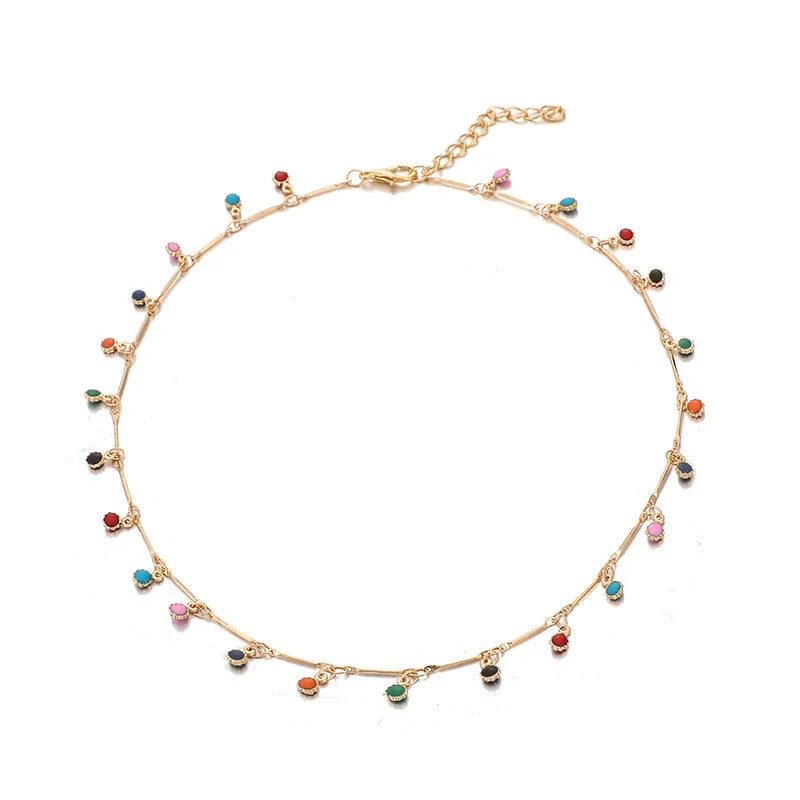 Fashion Jewelry Colorful Bead Chain Necklace Charm Gold Choker Necklace Gifts for Women to My Dauther