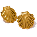 JINYOU 3263 Fashion Metal Shell 18k Gold Color Stud Earrings Women Waterproof Stainless Steel Beach Holiday Summer Jewelry