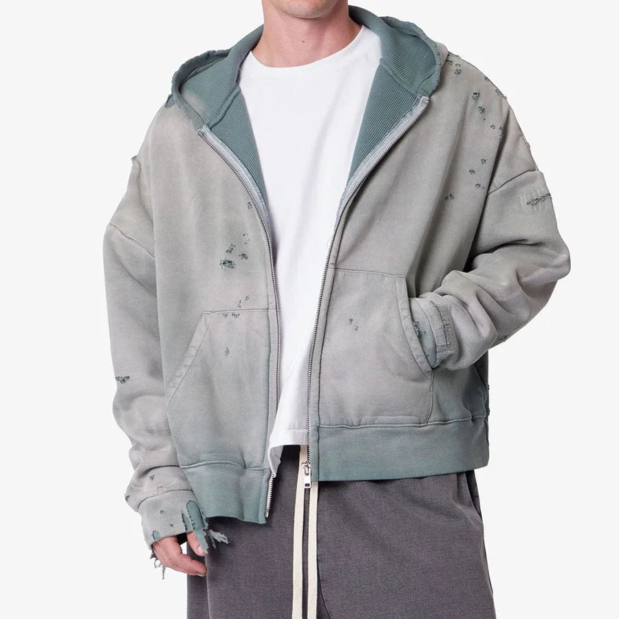 Custom Vintage Washed Sun Faded Hoodie Men Distressed 450gsm Cotton Oversized Heavyweight Vintage Hoodie