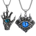 Gothic Punk Oxhorn Skull Necklace for Men Women Protection Evil Eye Demon Bull Horn Skull Medal Pendant David Star Hand Necklace