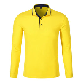 Hot Sale Simple Fashion Threaded Collar Long Sleeve 94% Cotton 6% Polyester Fabric Golf Shirt With Custom logo Pattern