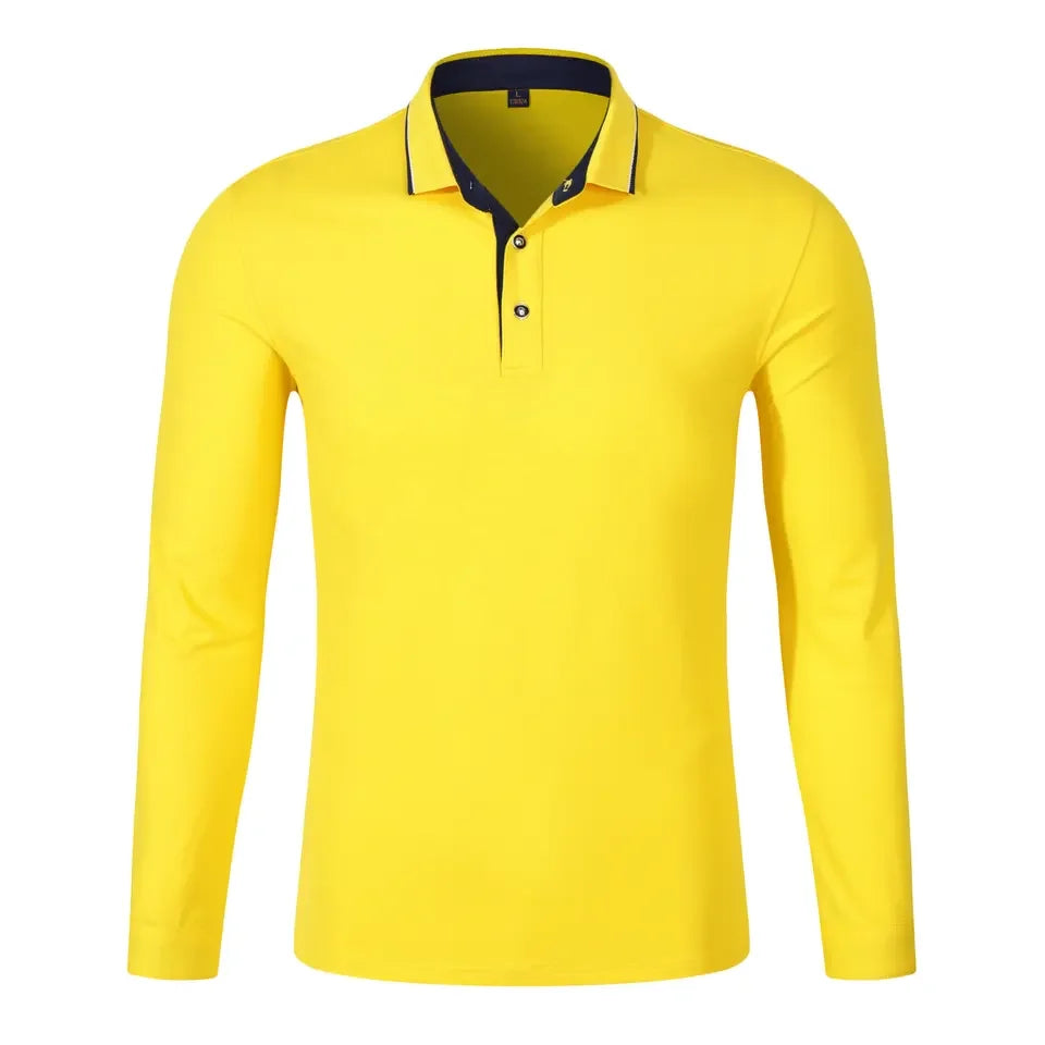 Hot Sale Simple Fashion Threaded Collar Long Sleeve 94% Cotton 6% Polyester Fabric Golf Shirt With Custom logo Pattern