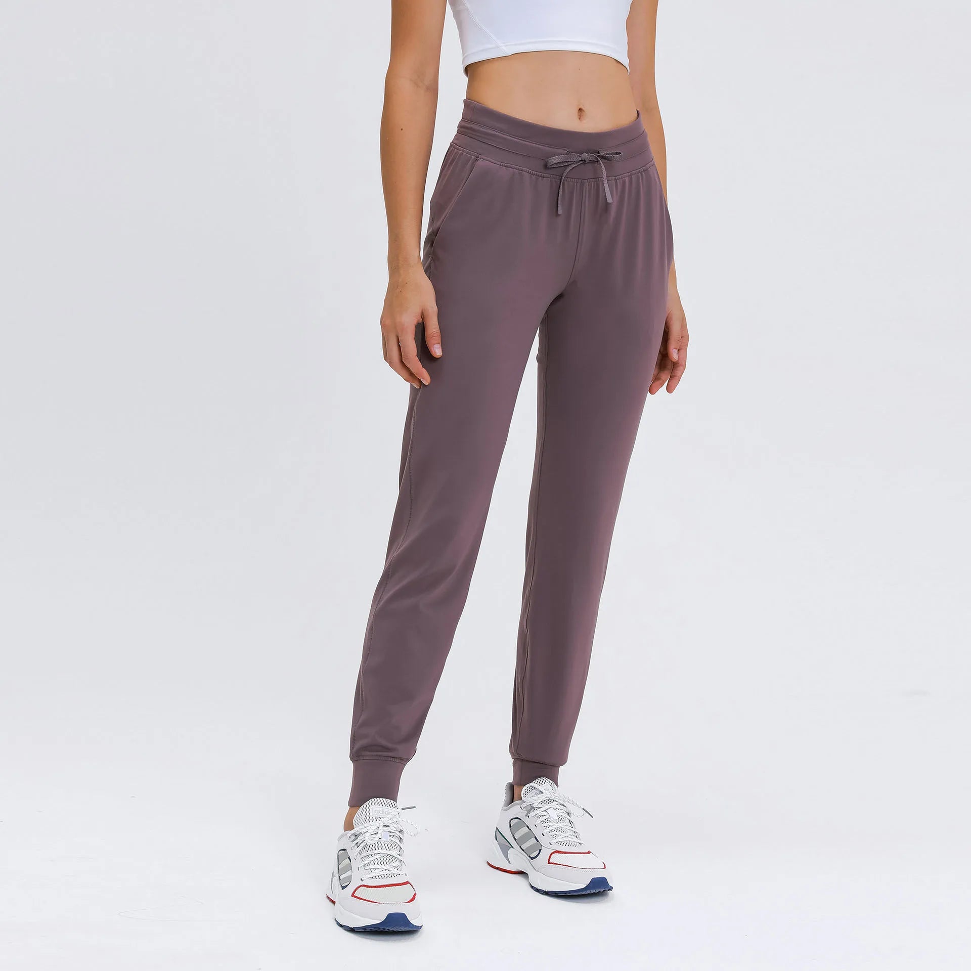4 Way Stretch Fabric 2025 Elastic Waistband With Drawstring Women Running Sport Jogger With Pockets Straight Leg Yoga Pants