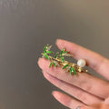 Luxury Green Leaf Bamboo Design Brooch Rhinestone Crystal Costume Jewelry Chinese Style Pearl Brooches Pins Wholesale