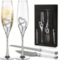 4pcs Set Golden Silver Crystal Luxury Wedding Champagne Flutes Goblets Glasses Cake Knife Server Set for Party Wedding Gift