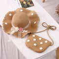 Summer Babygirl Breathable Straw Hats Flower Tassel Pompom Princess Hat and Handbag Two-Piece Sets