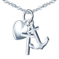 Solid 925 Silver Heart Cross Anchor Necklace for Women Rhodium Plated Trendy Style for Engagement Wedding or Party