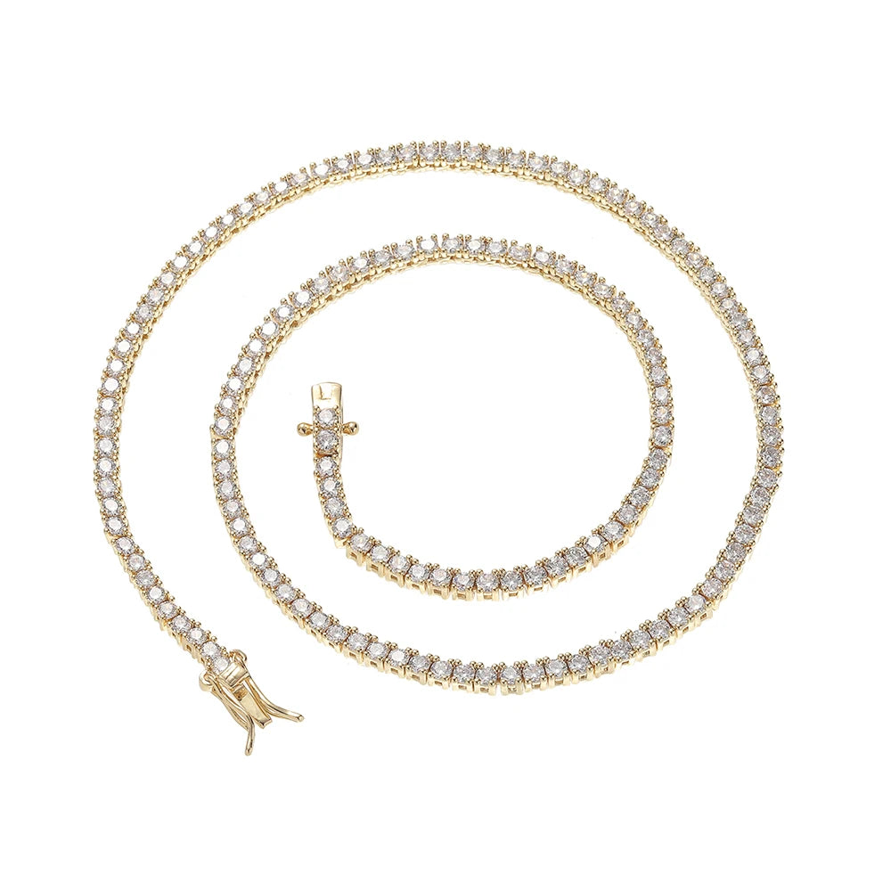 BC222  2.5mm 16"18" 20" Tennis Chain Iced Out Brass Prong Setting CZ Necklace Cubic Zircon Bling Bling Jewelry