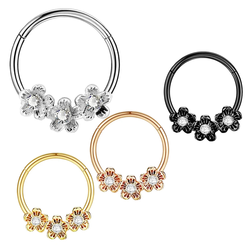 Hinged Segment Ring 16g Septum Clicker Daith Earring Helix Tragus Nose Rings Cartilage Hoop Body Piercing Jewelry Flower Mix