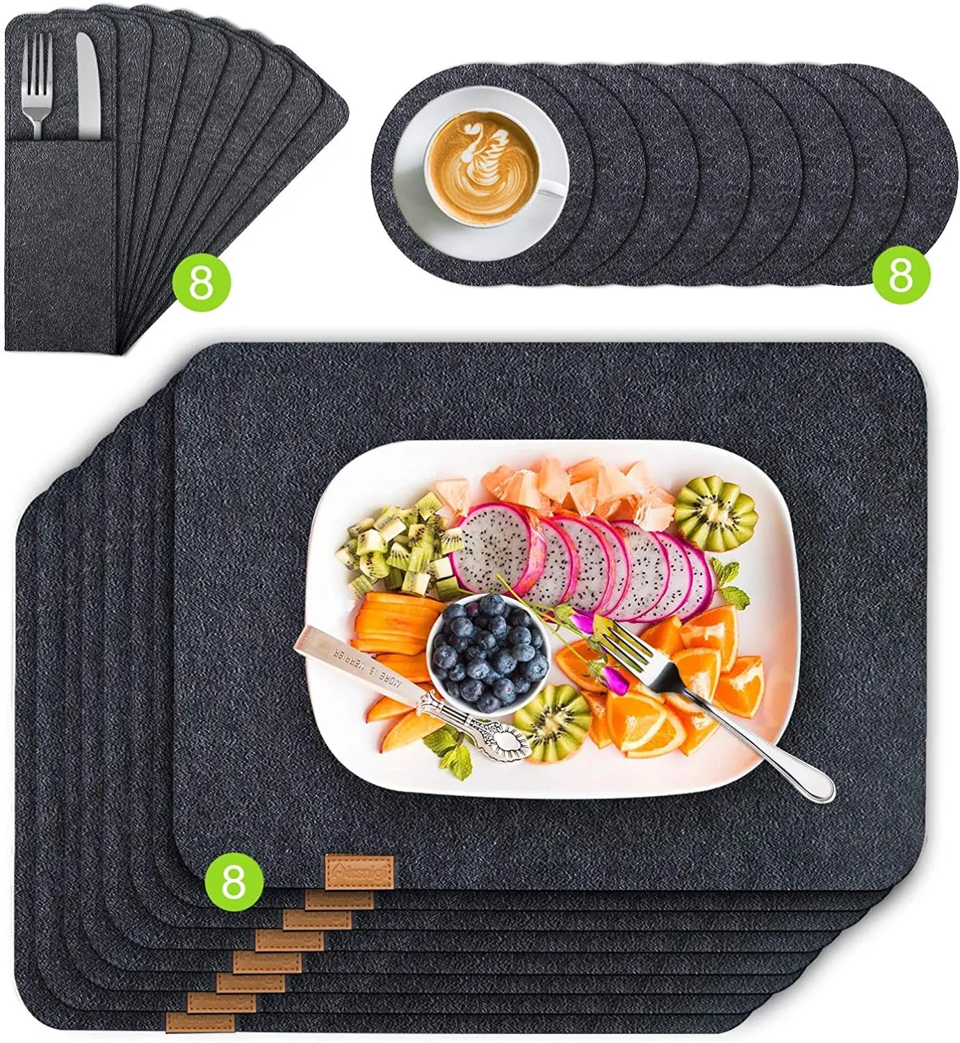 Durable Polyester Felt Table Mats & Placemats Set Heat Resistant Anti-Slip Coasters Wedding Dining Room Plant