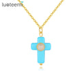 SP-LAM Natural Turquoise Stone Pendants & Charm Fashion Trendy Statement Woman Gold Plated Cross Pendant Necklace Jewelry