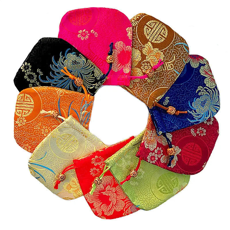 Eco-friendly Suede Silk Jewelry Display Pouch Mini Coin Purse Chinese Style Gift Bag Customizable
