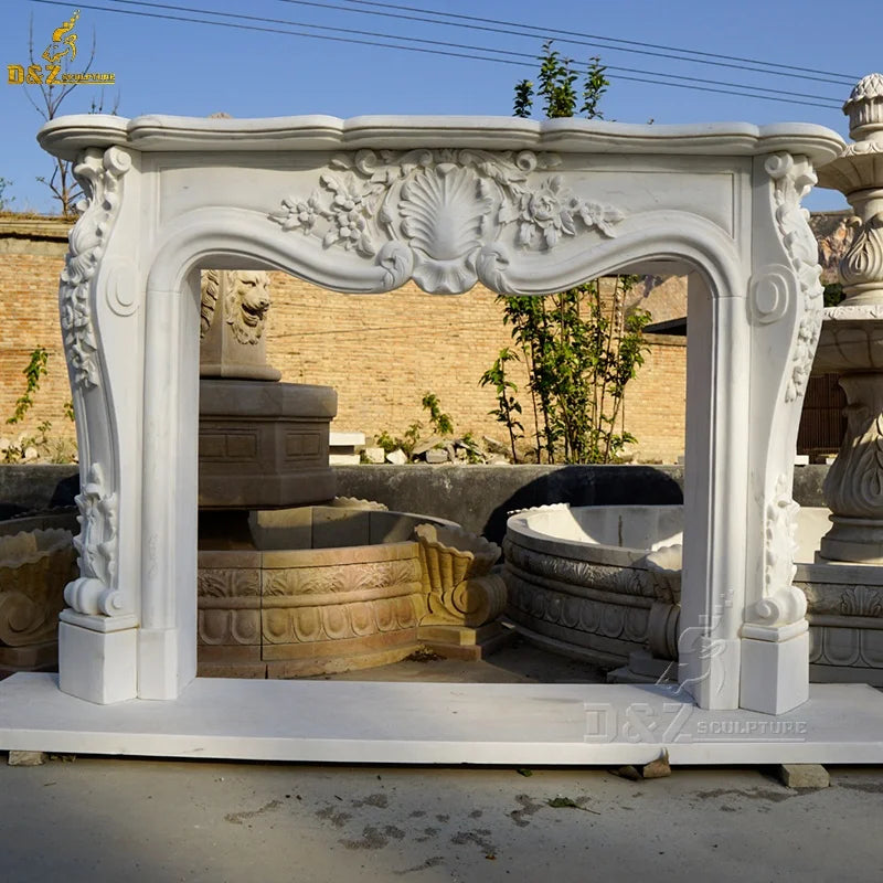 Chinese Italian Customized Classic Black White Carved Stone Marble Fireplace Surround Mantel Frame