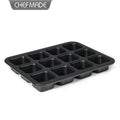 CHEFMADE WK9873 Carbon Steel Bakeware 12-Cavity Non-Stick Square Shape Brownie Cake Muffin Pan for Oven Baking