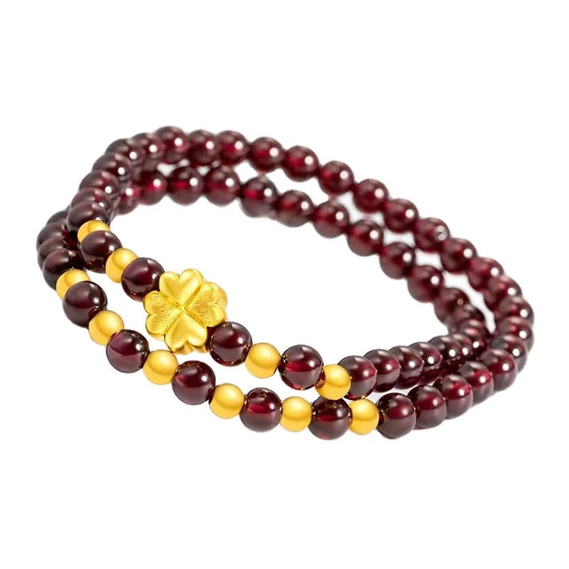 Dubai Jewelry Gold Plated-Plated Pixiu Bracelet Female Garnet Bracelet Lucky Gold Plated Beads Four-Leaf Clover Transfer Beads
