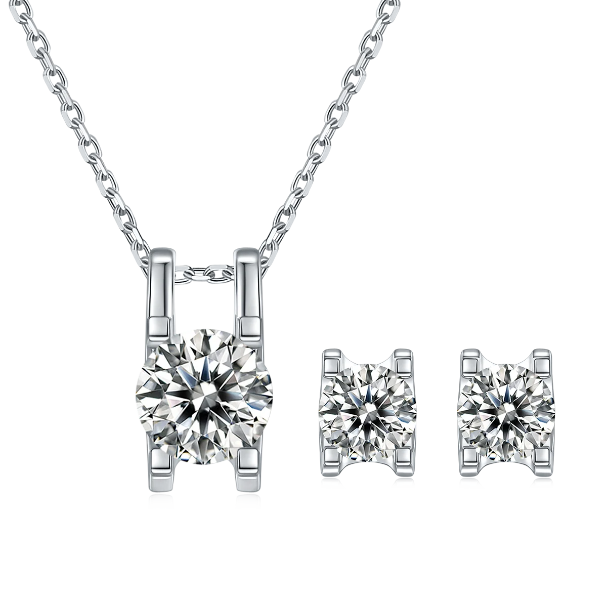 New Product 2 Carat 18k Gold Moissanite Solitaire Necklace Stud Earrings Jewelry Set for Girl Women