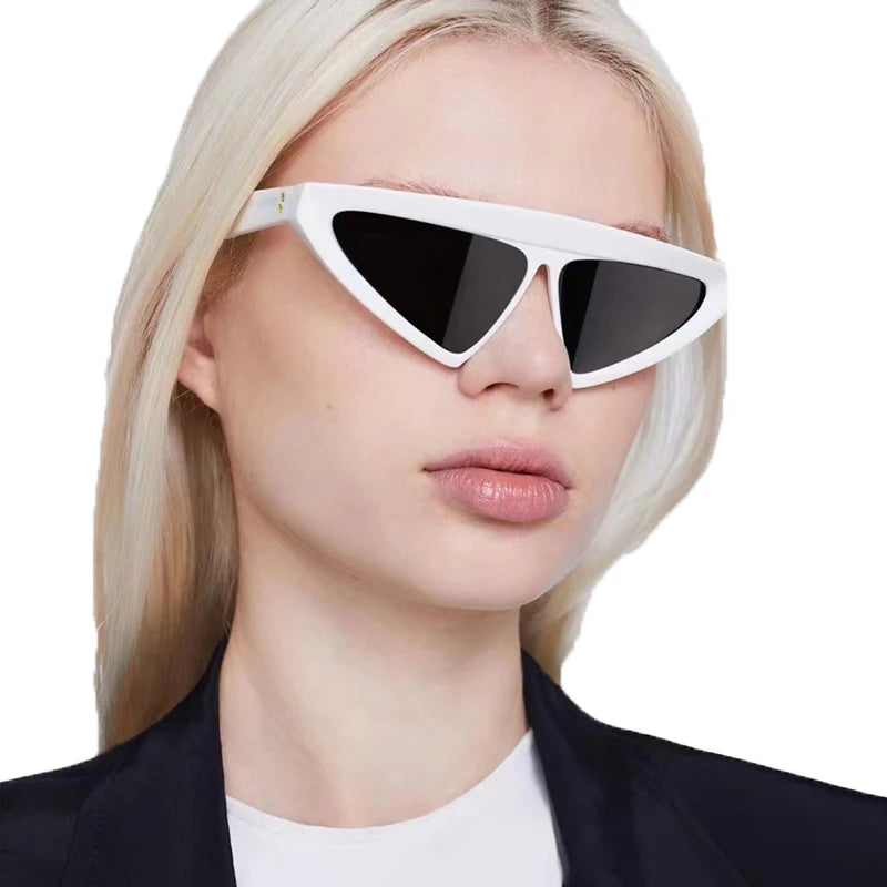 STORY STY196Q White Cat Eye Shades Glasses Women Trendy Designer Triangle Sunglasses Fashion Flat Top Rivet Sun Glasses