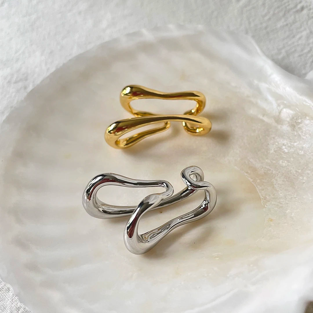 Single Piece Double Layered Irregular Ear Cuffs Asymmetric Gold Clip on Earring Without Piercing Minimalist Fashion Jewelry 2021