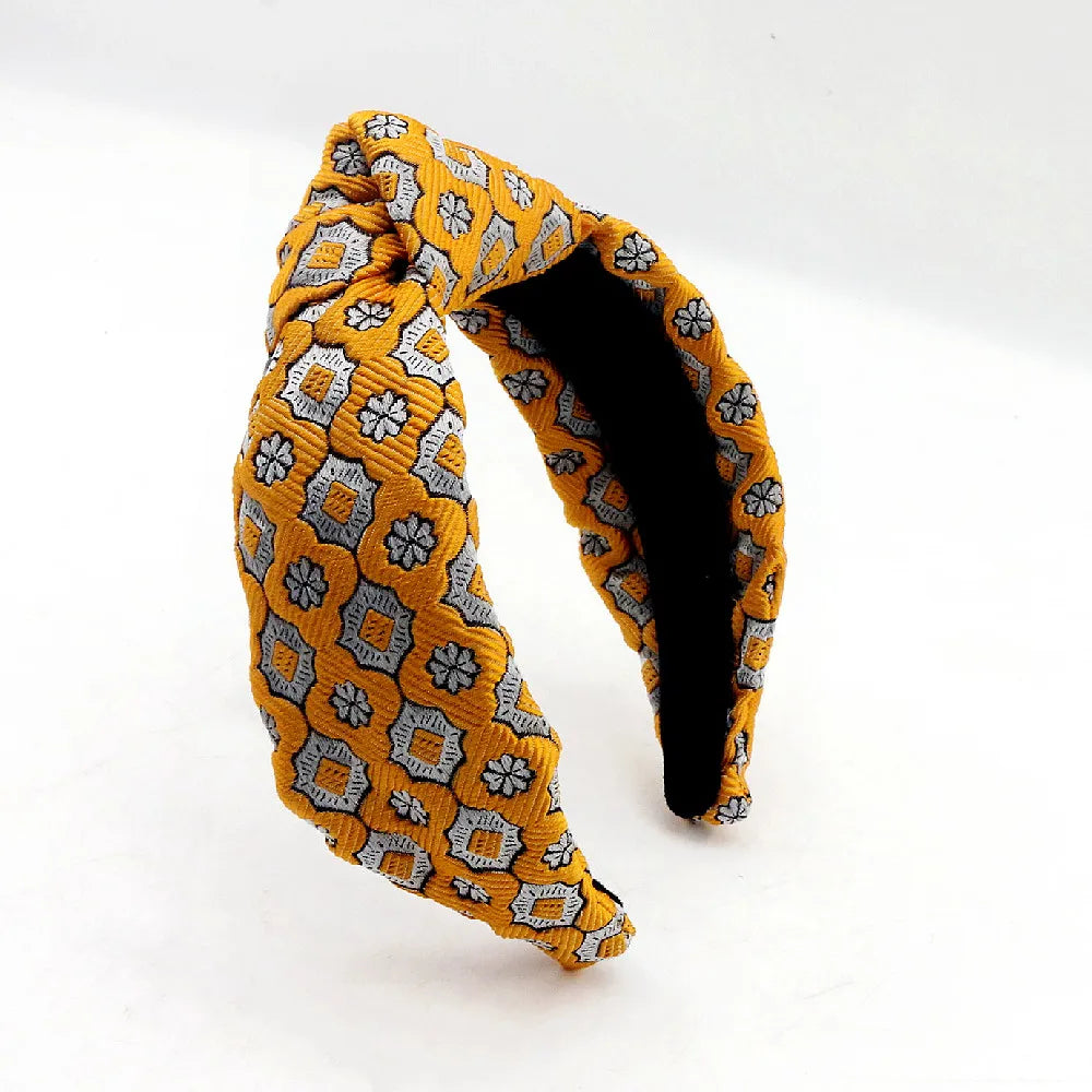 Dream Fashion Wholesale Gold Argyle Luxury Headband for Girls Top Knotted Braid Women Hair Accessories