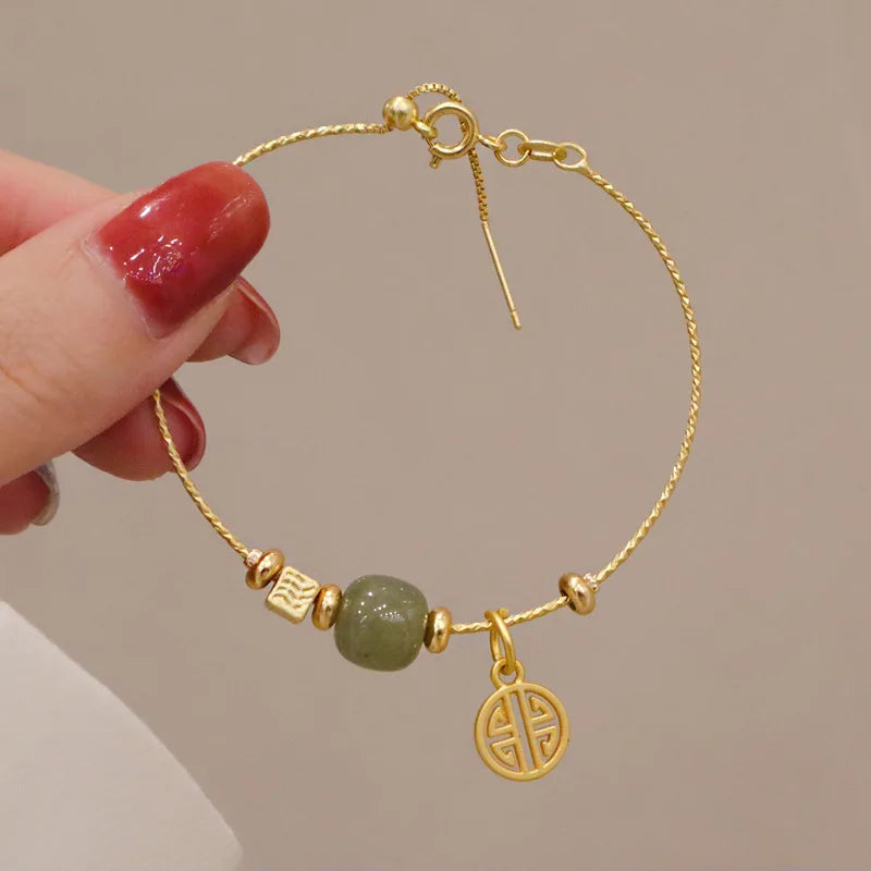 GT Chinese Hetian Jade Bead Bracelet Ethnic Style Adjustable Charm Brand Natural Gemstone Bracelet