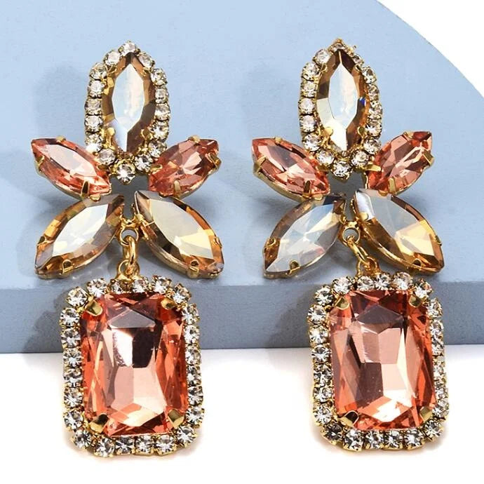 Kaimei 2025 Earring New Arrival Crystal Dangle Earrings Cute Trendy Geometric Drop Jewelry Resin Bridal Drop Earrings for Women