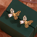 Hollow Zircon Butterfly Stud Earrings Gold Plated Jewelry Stainless Steel Fashion Jewelry Earrings