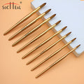 Gold Wood Handle Gold Ferrule 100% Premium Kolinsky Acrylic Nail Brush Size 2 to Size 24 Round Type Crimped Type