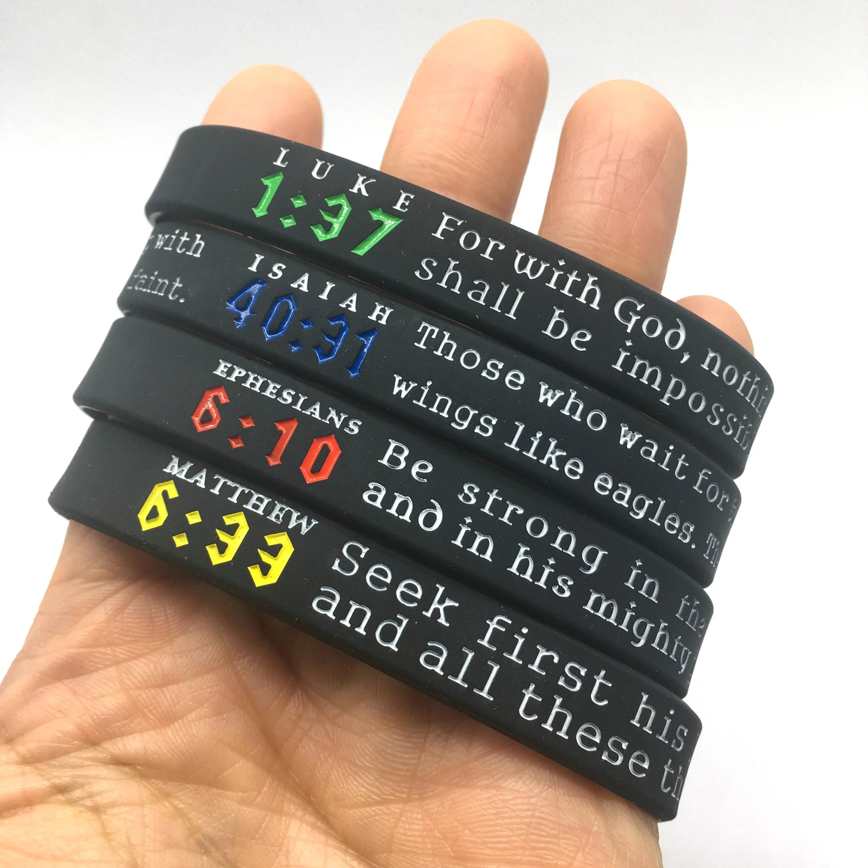 Christian Inspirational Religious Scripture Bible Verse Customizable Zircon Silicone Bangles for Unisex Promotion Gifts Party
