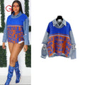 GX6834 Female Streetwear Fashion Casual Knit Sweater Women Denim Patchwork Elegant Unique Letter Long Sleeve Pullover Sweaters