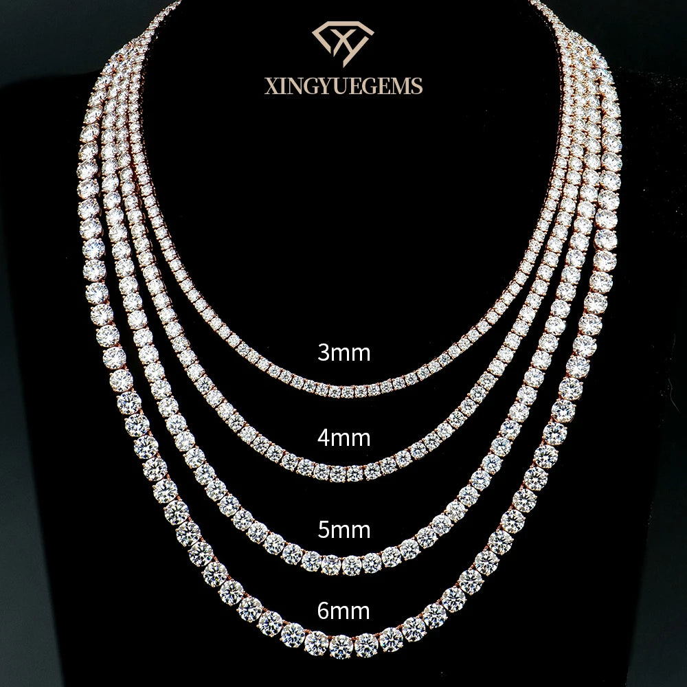 Custom Rose Gold Plated S925 Sterling Silver Moissanite Tennis Chain Necklace Trendy Link Style for Men Women Great Gift Idea MegaBDM