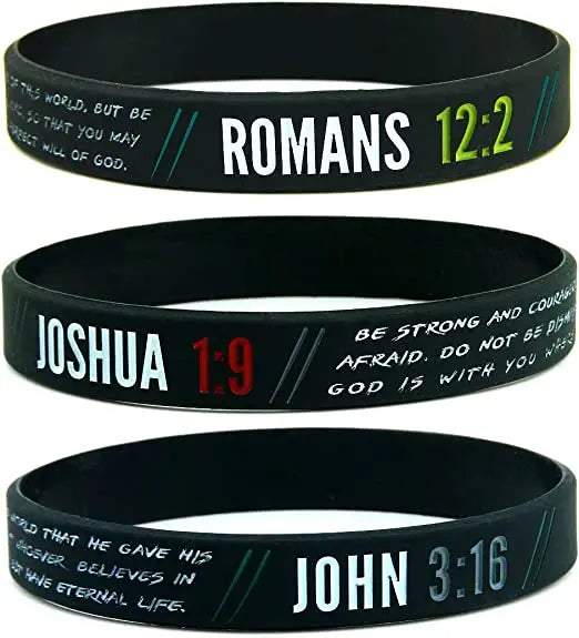 Children's Classic Christian Wristbands Inspirational Bible Verses Religious Silicone Bracelets-John 3:16 Romans 2:12 Joshua 1:9
