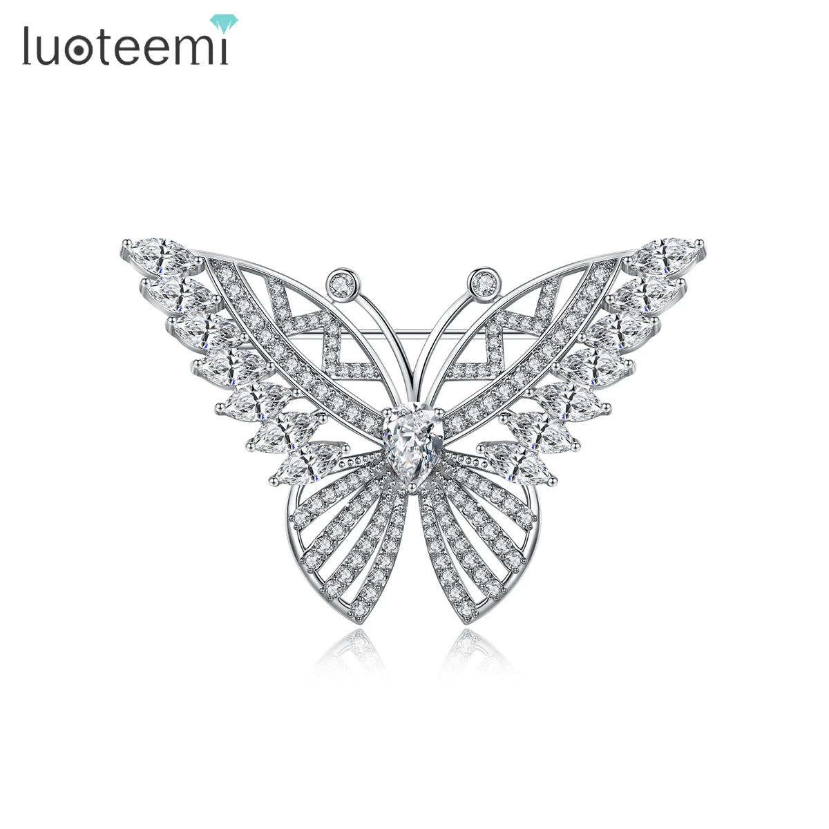 LUOTEEMI AAA Cubic Zirconia Zircon Crystal Set Queen Wholesale Brooch Pin for Woman Vintage Butterfly Brooch