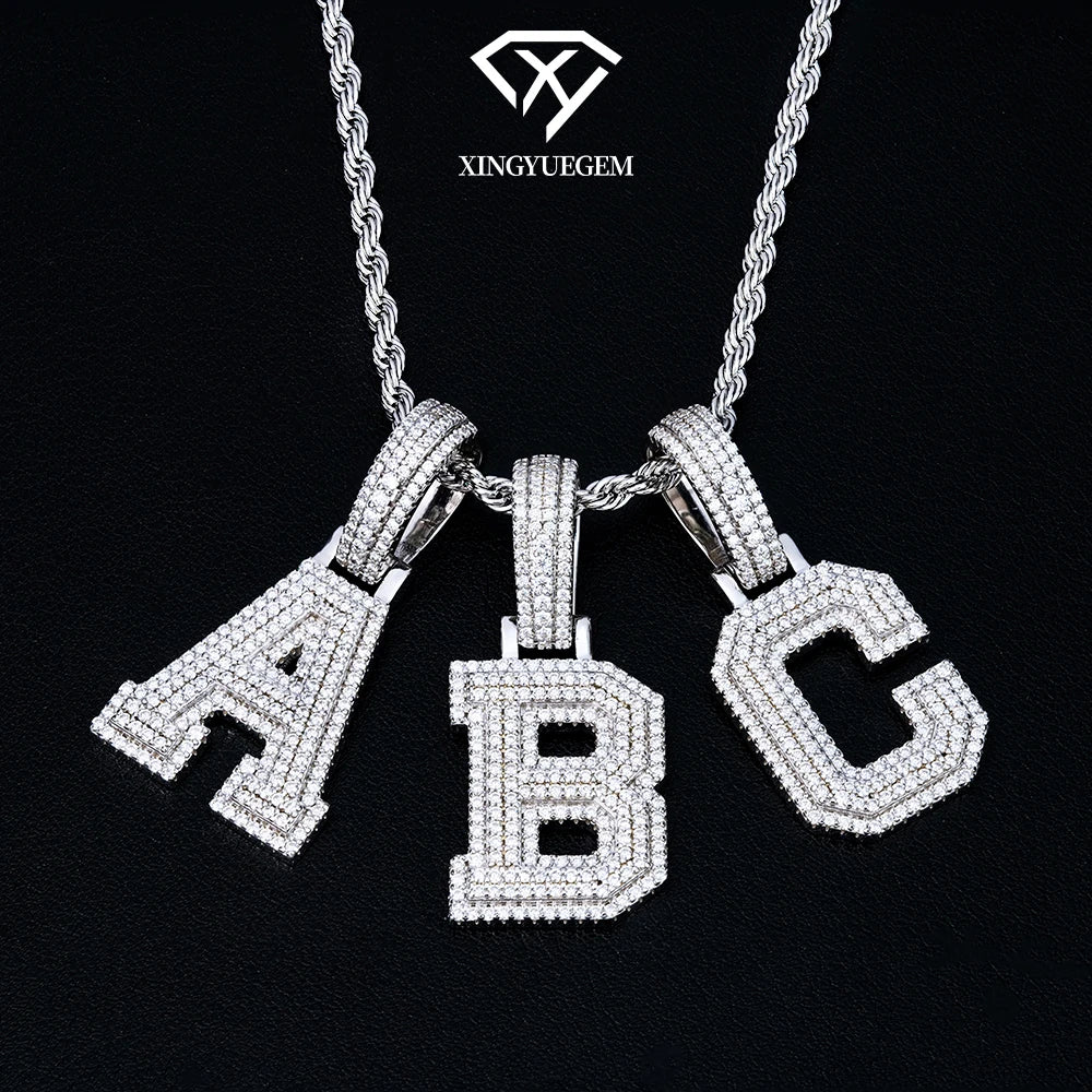 Wholesale Hip Hop Jewelry Iced Out 925 Sterling Silver Vvs Diamond Mossanite Moissanite A-Z Initial Letter Pendant for Men Chain
