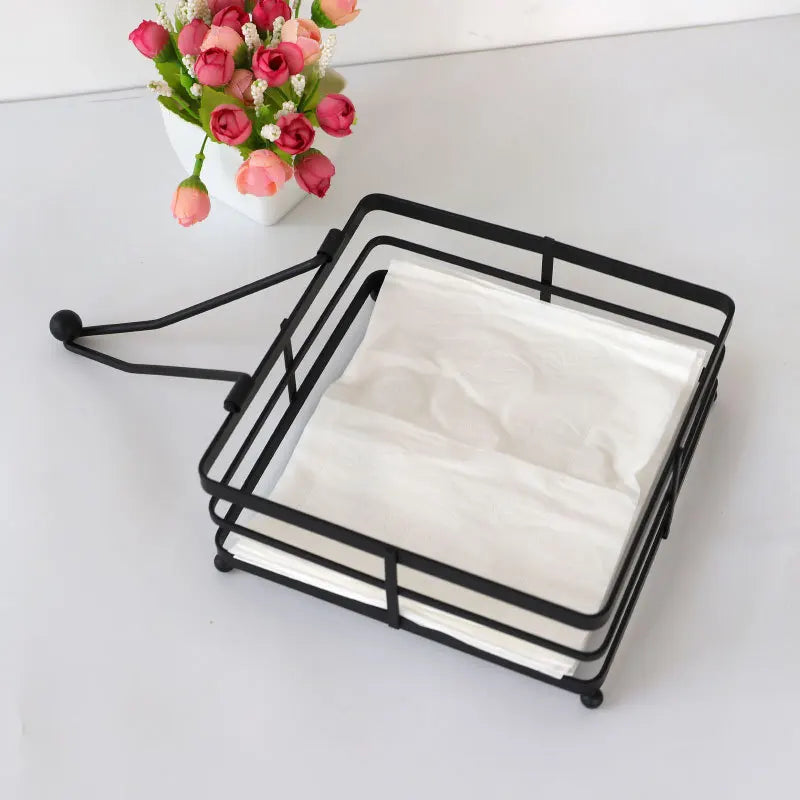 New Arrival Metal Iron Black Paper Storage Western Restaurant Living Room Bedroom Art Tissue Box Holder Square Napkin Holder