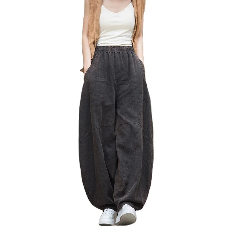 2023 Summer Mid Waist Flat Front Draping Bloomers Casual Trouser Women Seamless Pants Bale