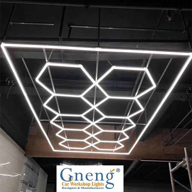 New Design LED Workshop Light One-Step Installation Hexagon Car Detailing Roof Light for Garage Use