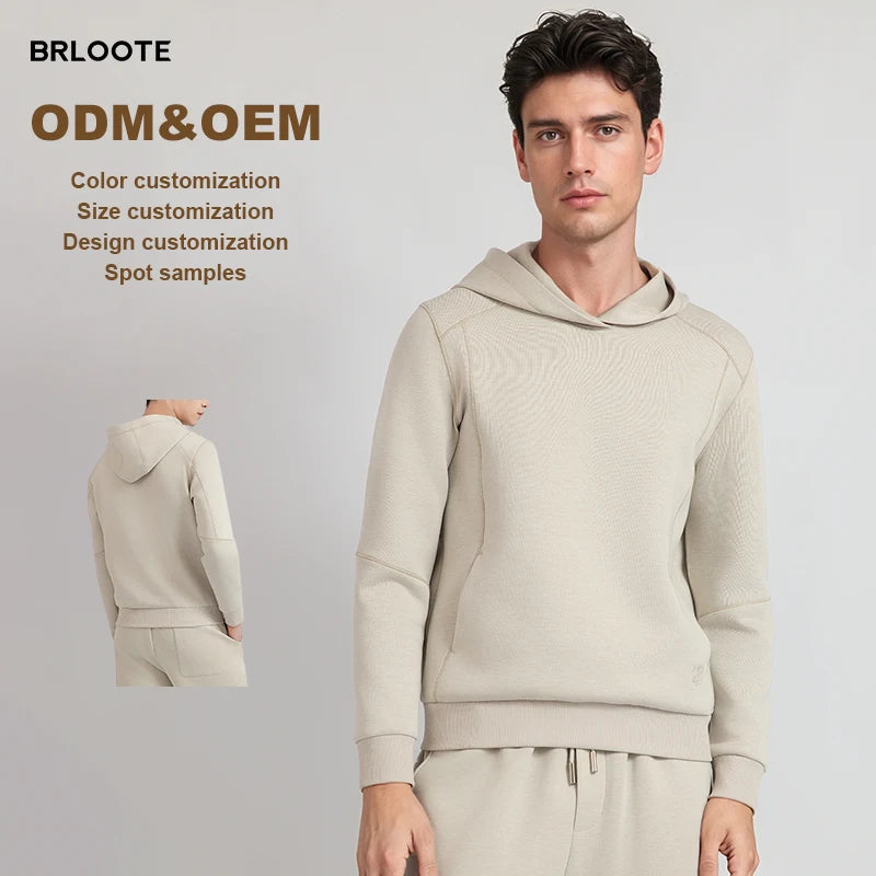 High End Ready Stock Men's Wool Modal Cotton Hoodie Custom Logo Small MOQ Mix Styles Wholesale Premium Air Layer Sweatshirt