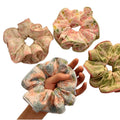 Wholesale New Fashion Large Floral Print Hair Accessories Satin and Silk Fabric Scrunchies for Girls