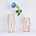 Modern Rose Gold Frame Cylinder Clear Vase Planter Flower Holder Decorations Glass Vases for Wedding Living Room Hotel Tabletop
