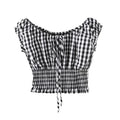 Fashion Women Tops square Neck off Shoulder Smocked Puff Sleeve Crop Tops