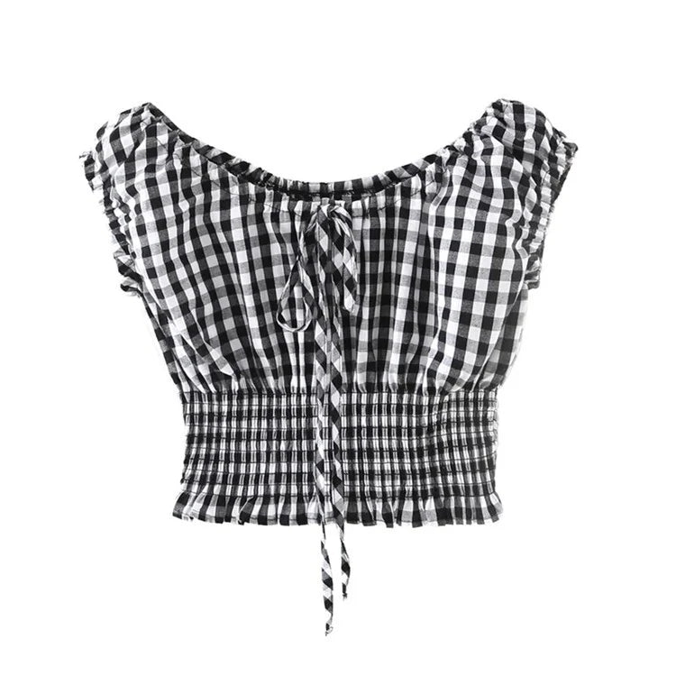 Fashion Women Tops square Neck off Shoulder Smocked Puff Sleeve Crop Tops