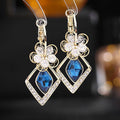 SC Fashion Korean Jewelry Earrings Detachable Zircon Flower Dangle Earrings 2022 Luxury Rhombus Blue Crystal Drop Earrings Women