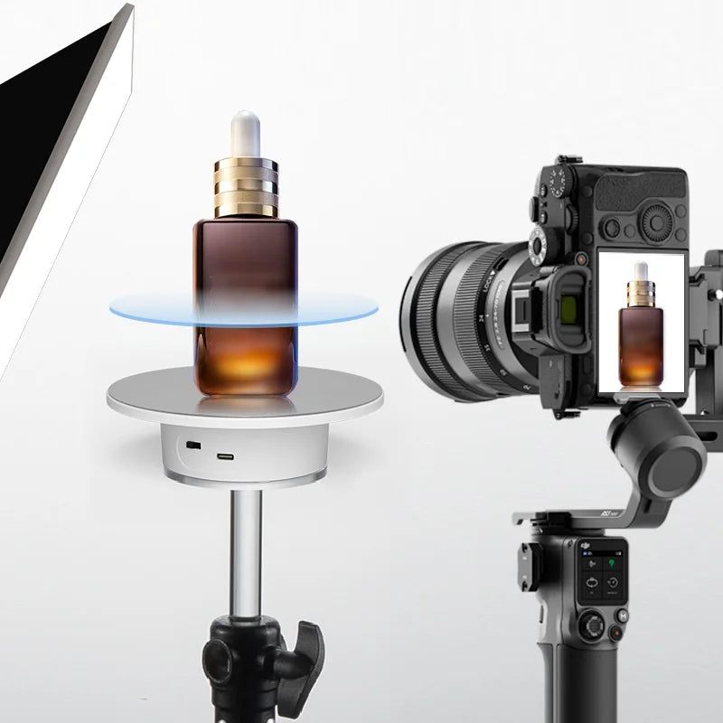 20CM USB Electric 360 Degree Rotating Turntable Display Stand Mirror Plate Panoramic Live Shooting Photography Props for Jewelry