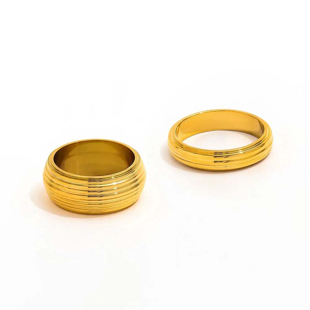 Joolim Stainless Steel Jewelry Wholesale 18K Gold Plated Cambered Multi-layer Lines Band Ring for Women Fashion Gift