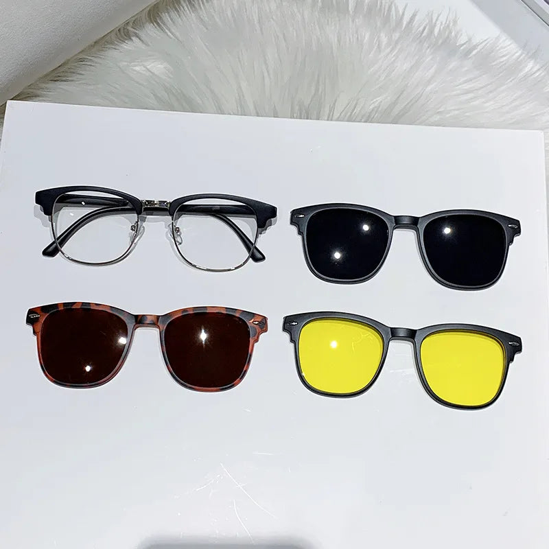 3 in 1 Magnetic Clip on Rice Nail Design Glasses Metal Plastic Material Prescription Optical Eyeglasses Anti-Uv Sunglasses Lens