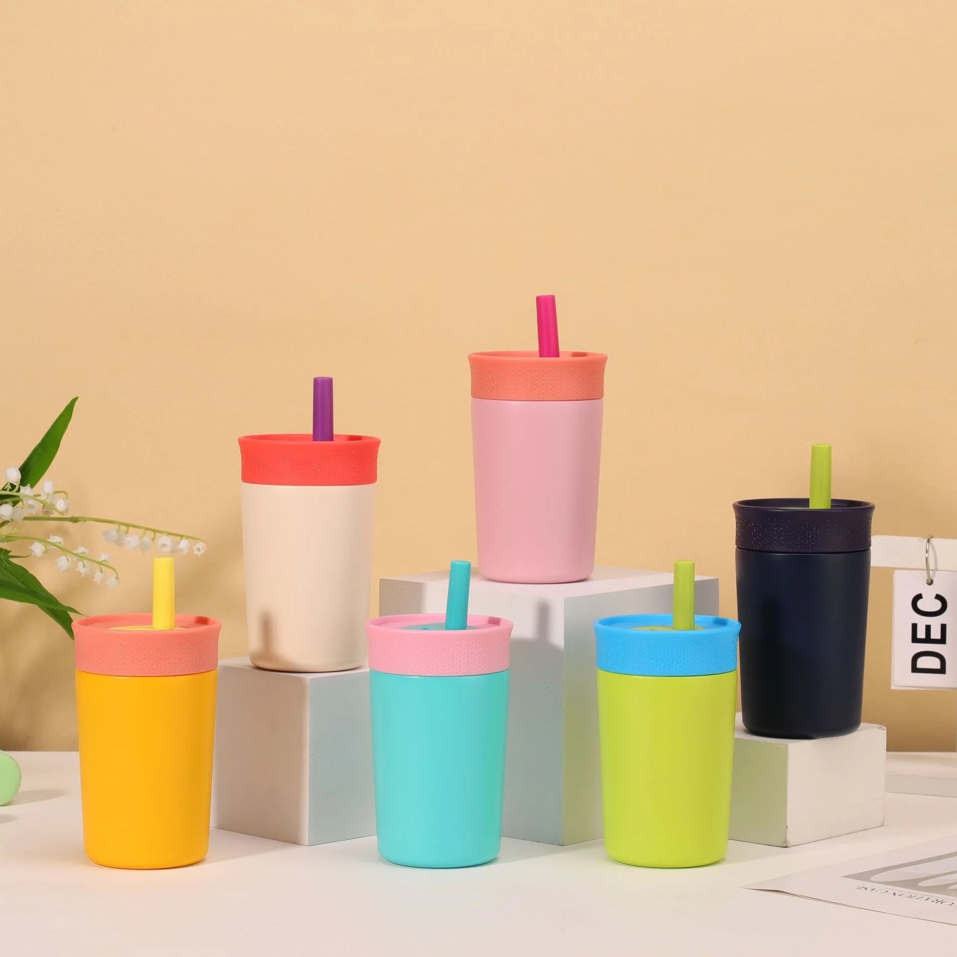 Cross-Border 12oz Double-Layer Stainless Steel Cup Mini Car Cup Straw Double-Wall Vacuum Thermos Kids Drinking Water Bottle