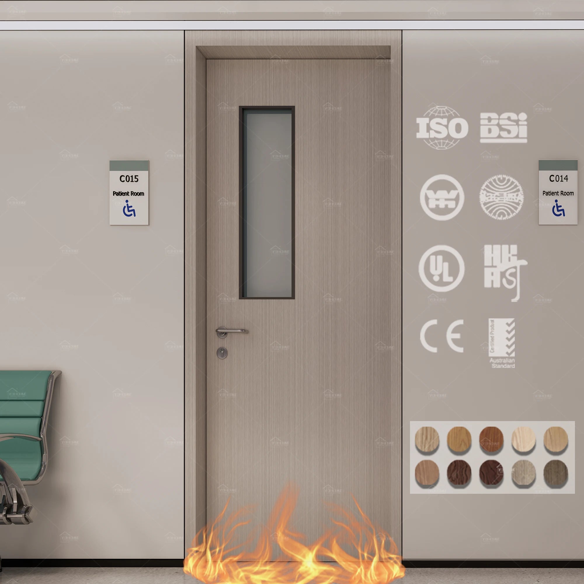 Foshan Yohome 32x80 Fire Rated Glass U-l Certified Canada Fire Door with Viewing Panel Fire Rated Fiberglass Door
