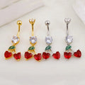 Gaby 316L Stainless Steel Belly Button Rings Cherry Design Rhinestones Gold Rhodium Piercing Jewelry Weddings