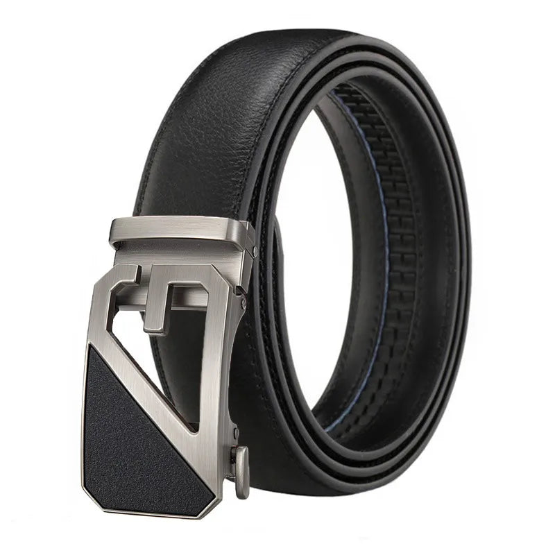 LQbelt Men's Automatic Buckle Belt Genuine Leather Belts for Men Waistband Ratchet Belt Custom LOGO Factory